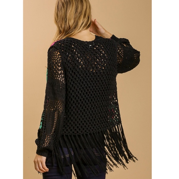 "The Quinne" Black Crochet Vest with Fringe - Picture 2 of 2